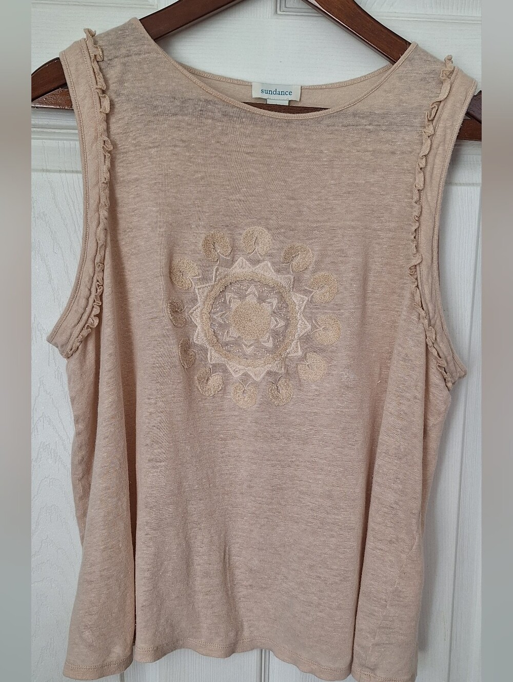 Sundance 100% Linen Embroidered Tank Top Blush Beige Size Large